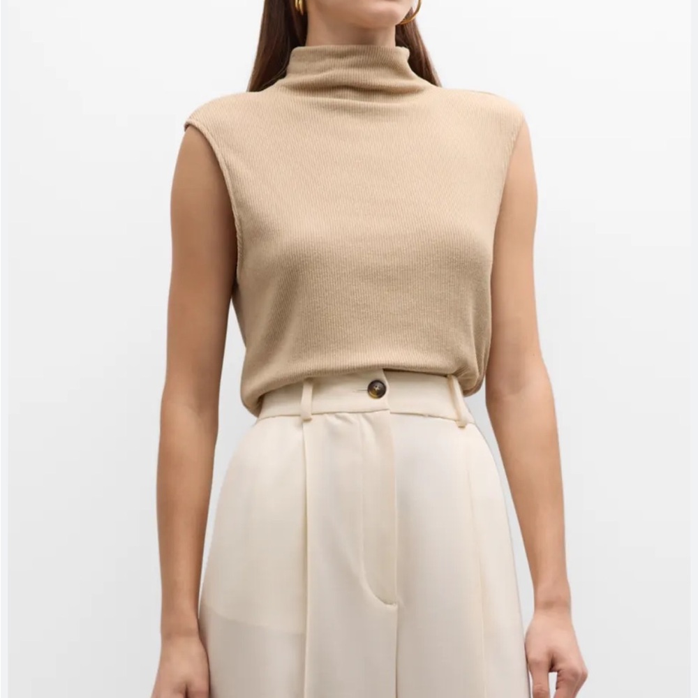 Brand New Enza Costa Sleeveless Knit Turtleneck Top in Tan Size XS